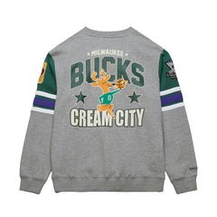 Milwaukee Bucks Hardwood Classics All Over 4.0 Pullover Sweatshirt Heather Gray | Mitchell & Ness