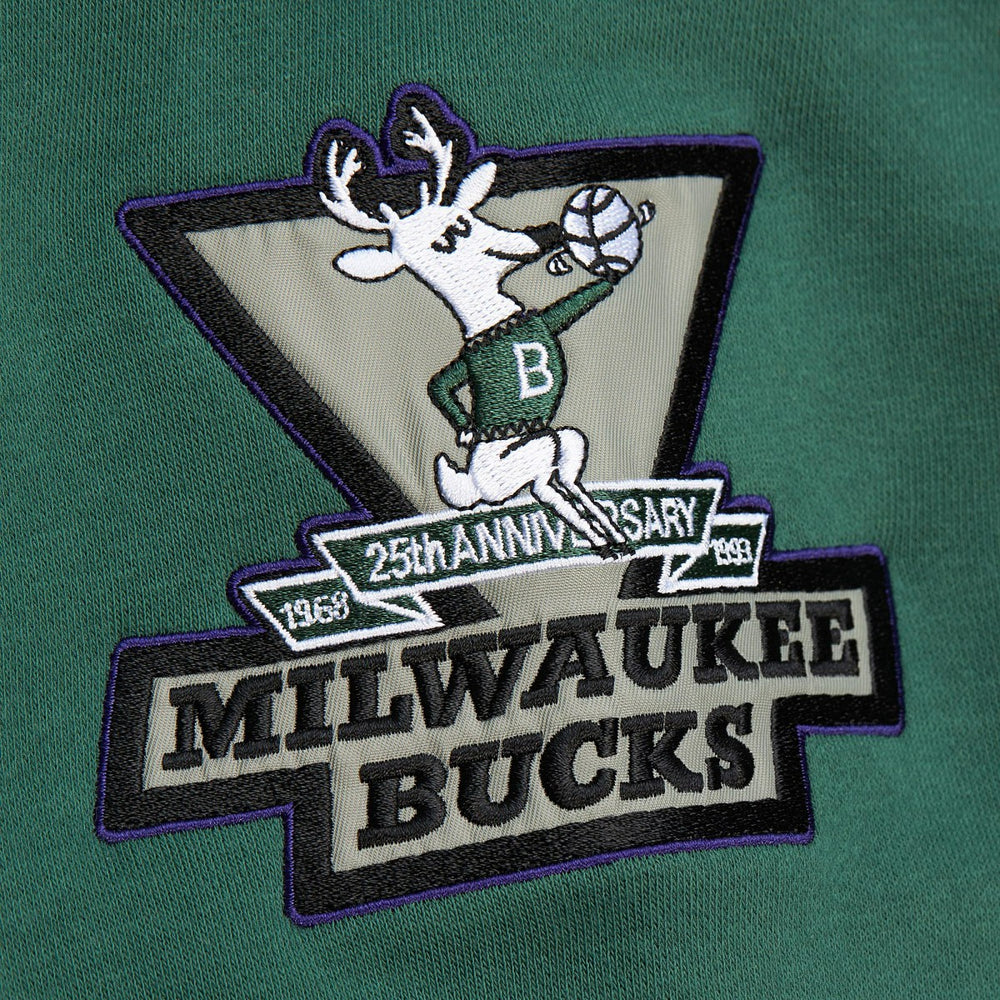 Milwaukee Bucks Hardwood Classics All Over 4.0 Pullover Sweatshirt Heather Gray | Mitchell & Ness