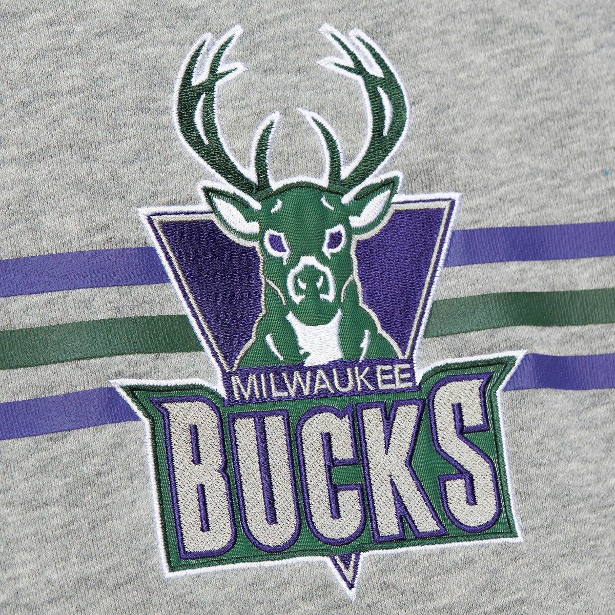 Milwaukee Bucks Hardwood Classics All Over 4.0 Pullover Sweatshirt Heather Gray | Mitchell & Ness