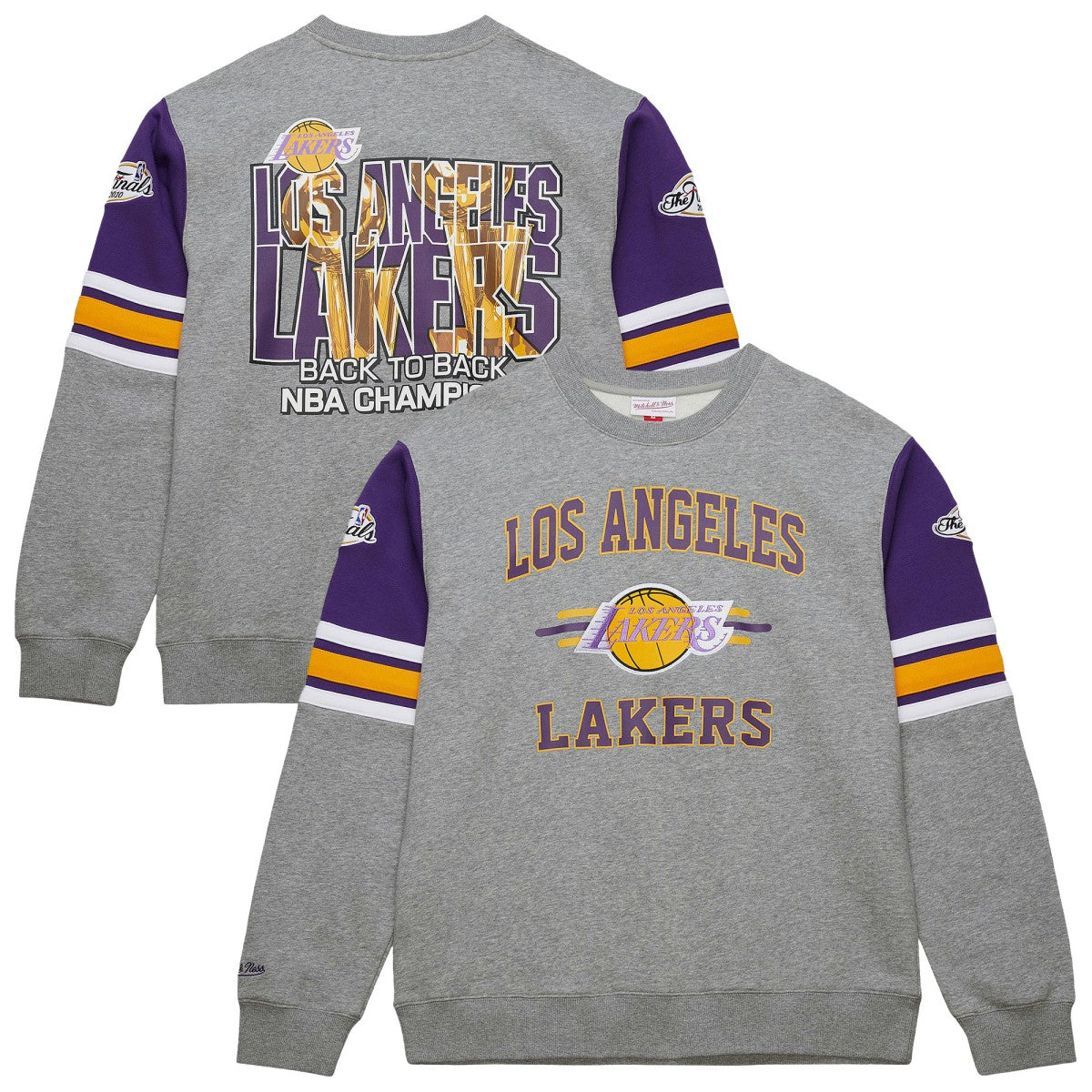 Los Angeles Lakers Hardwood Classics All Over 4.0 Pullover Sweatshirt Heather Gray | Mitchell & Ness US