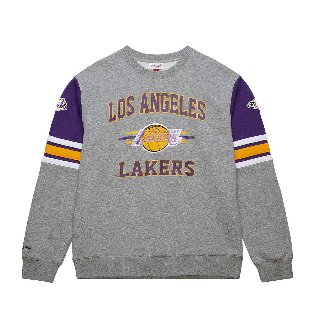 Los Angeles Lakers Hardwood Classics All Over 4.0 Pullover Sweatshirt Heather Gray | Mitchell & Ness US