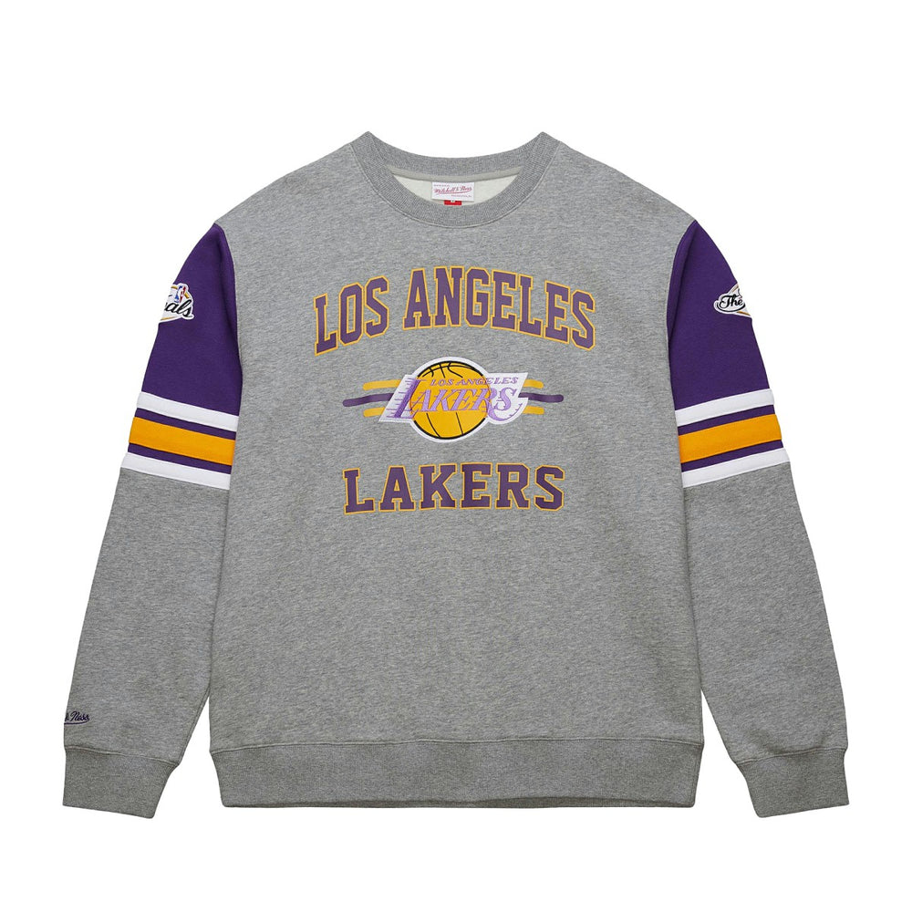Los Angeles Lakers Hardwood Classics All Over 4.0 Pullover Sweatshirt Heather Gray | Mitchell & Ness US