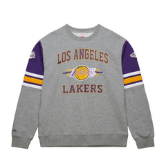 Los Angeles Lakers Hardwood Classics All Over 4.0 Pullover Sweatshirt Heather Gray | Mitchell & Ness US