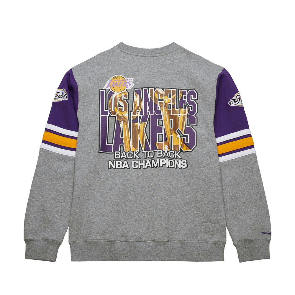 Los Angeles Lakers Hardwood Classics All Over 4.0 Pullover Sweatshirt Heather Gray | Mitchell & Ness US