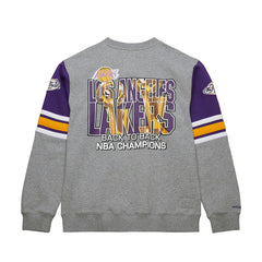 Los Angeles Lakers Hardwood Classics All Over 4.0 Pullover Sweatshirt Heather Gray | Mitchell & Ness US
