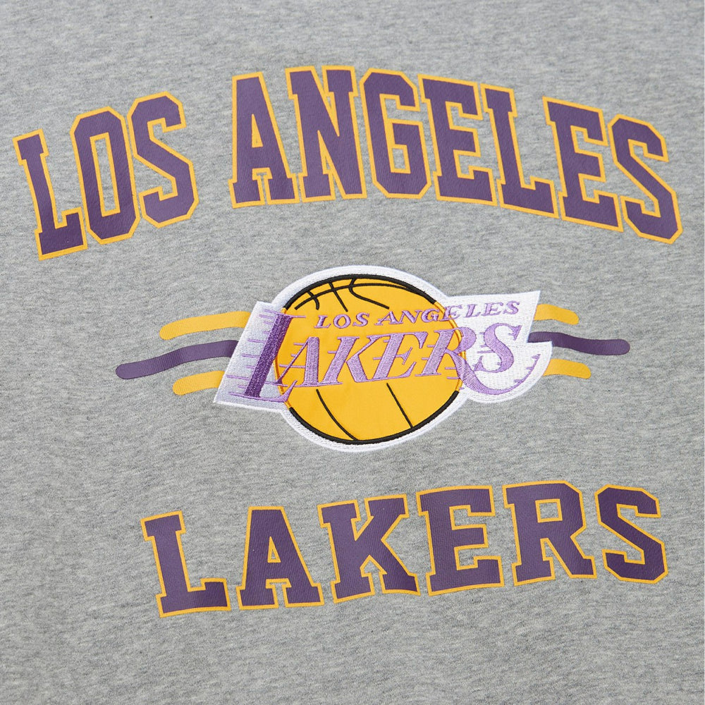 Los Angeles Lakers Hardwood Classics All Over 4.0 Pullover Sweatshirt Heather Gray | Mitchell & Ness US