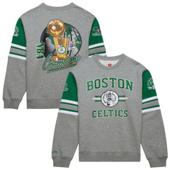 Boston Celtics Hardwood Classics All Over 4.0 Pullover Sweatshirt Heather Gray | Mitchell & Ness Lifestyle