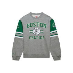 Boston Celtics Hardwood Classics All Over 4.0 Pullover Sweatshirt Heather Gray | Mitchell & Ness Lifestyle