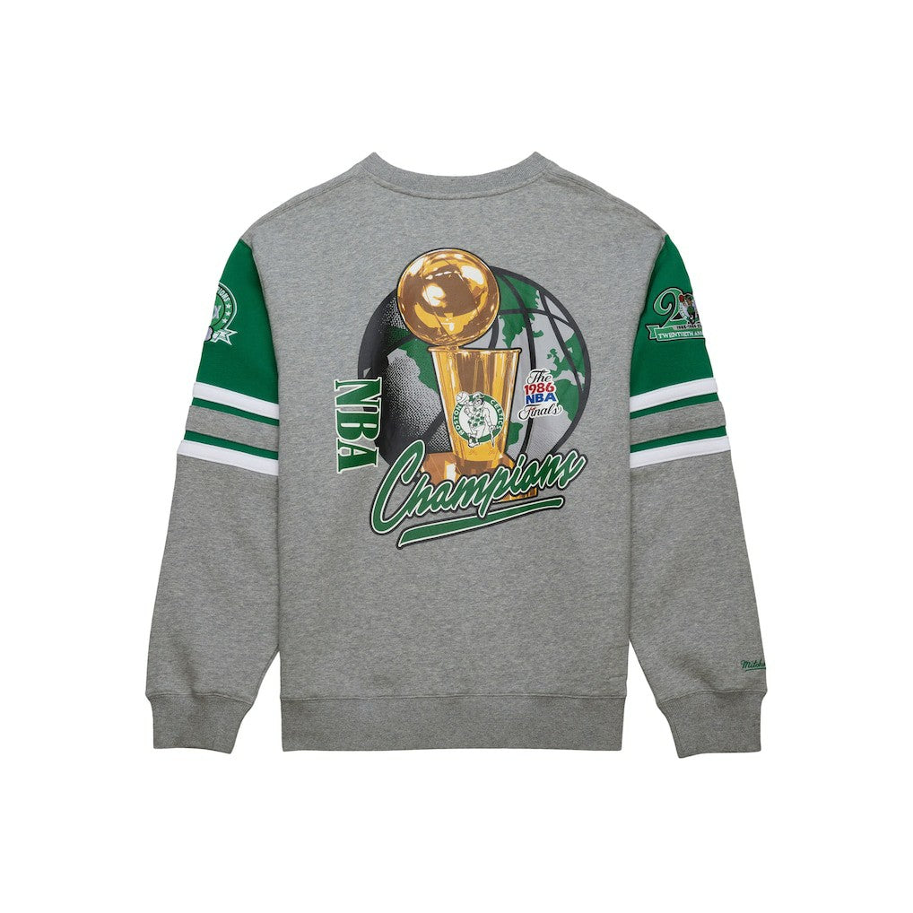 Boston Celtics Hardwood Classics All Over 4.0 Pullover Sweatshirt Heather Gray | Mitchell & Ness Lifestyle