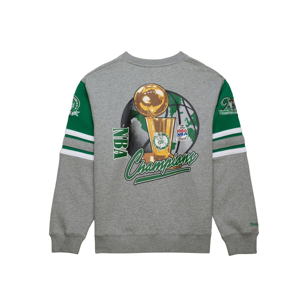 Boston Celtics Hardwood Classics All Over 4.0 Pullover Sweatshirt Heather Gray | Mitchell & Ness Lifestyle