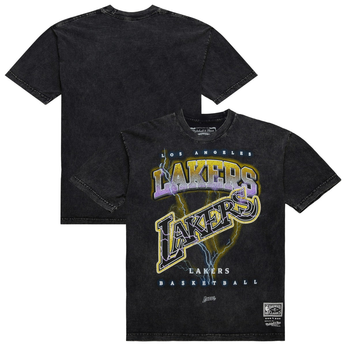 Los Angeles Lakers Unisex Hardwood Classics Vintage Voltage Premium Heavyweight T-Shirt Black | Mitchell & Ness for sale