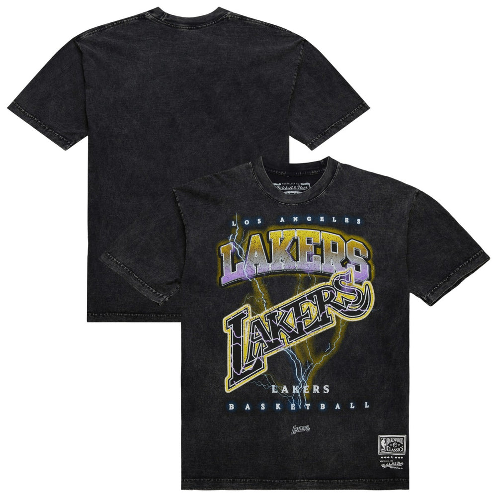 Los Angeles Lakers Unisex Hardwood Classics Vintage Voltage Premium Heavyweight T-Shirt Black | Mitchell & Ness for sale