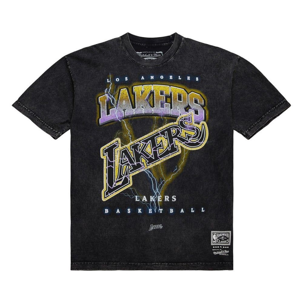 Los Angeles Lakers Unisex Hardwood Classics Vintage Voltage Premium Heavyweight T-Shirt Black | Mitchell & Ness for sale