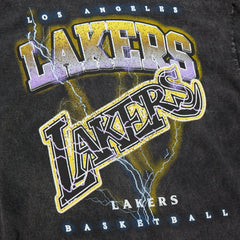 Los Angeles Lakers Unisex Hardwood Classics Vintage Voltage Premium Heavyweight T-Shirt Black | Mitchell & Ness for sale
