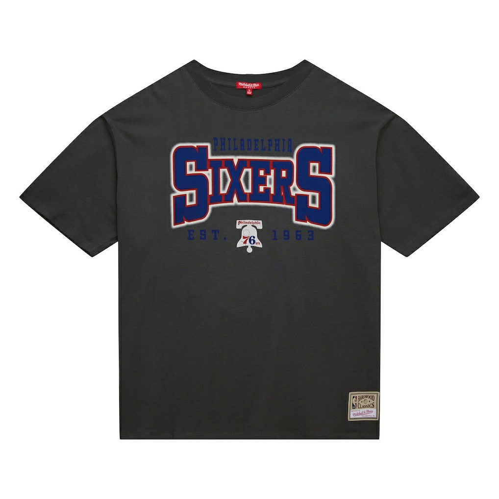 Philadelphia 76ers Women's Hardwood Classics Oversized Boyfriend T-Shirt Charcoal | Mitchell & Ness outlet
