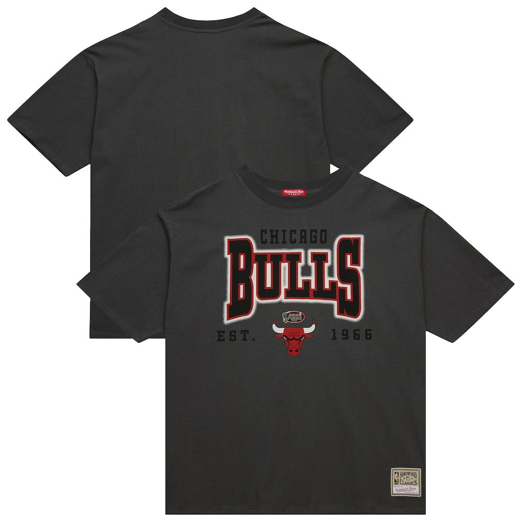 Chicago Bulls Women's Hardwood Classics Oversized Boyfriend T-Shirt for sale Charcoal | Mitchell & Ness