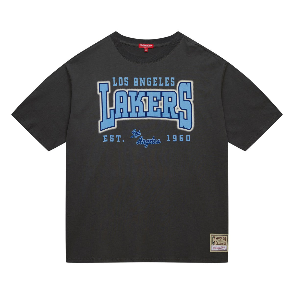 Los Angeles Lakers Women's Hardwood Classics Oversized Boyfriend T-Shirt Charcoal | Mitchell & Ness