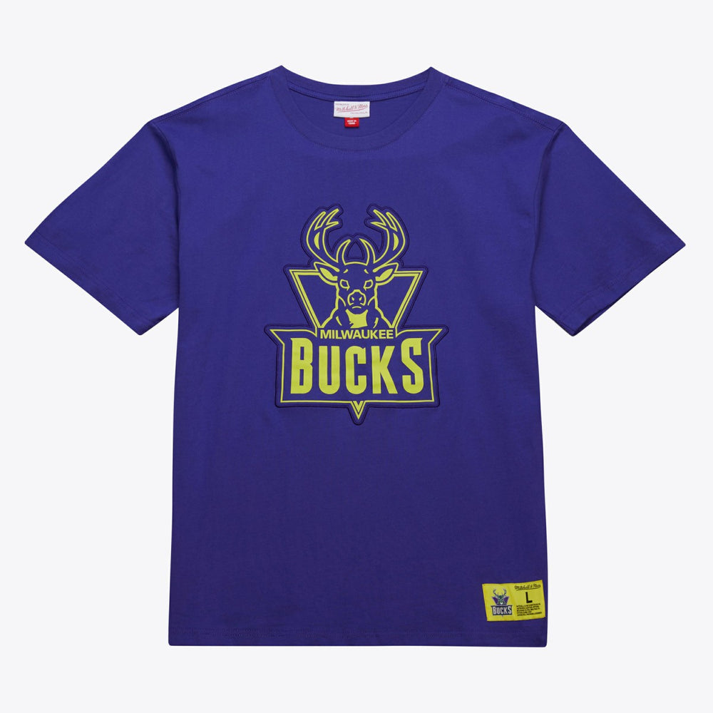 Milwaukee Bucks Hardwood Classics Neon Nights Premium T-Shirt Purple | Mitchell & Ness
