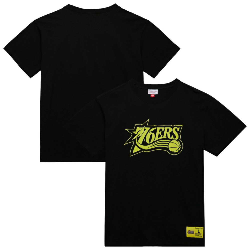Philadelphia 76ers Hardwood Classics Neon Nights Premium T-Shirt Black | Mitchell & Ness Lifestyle