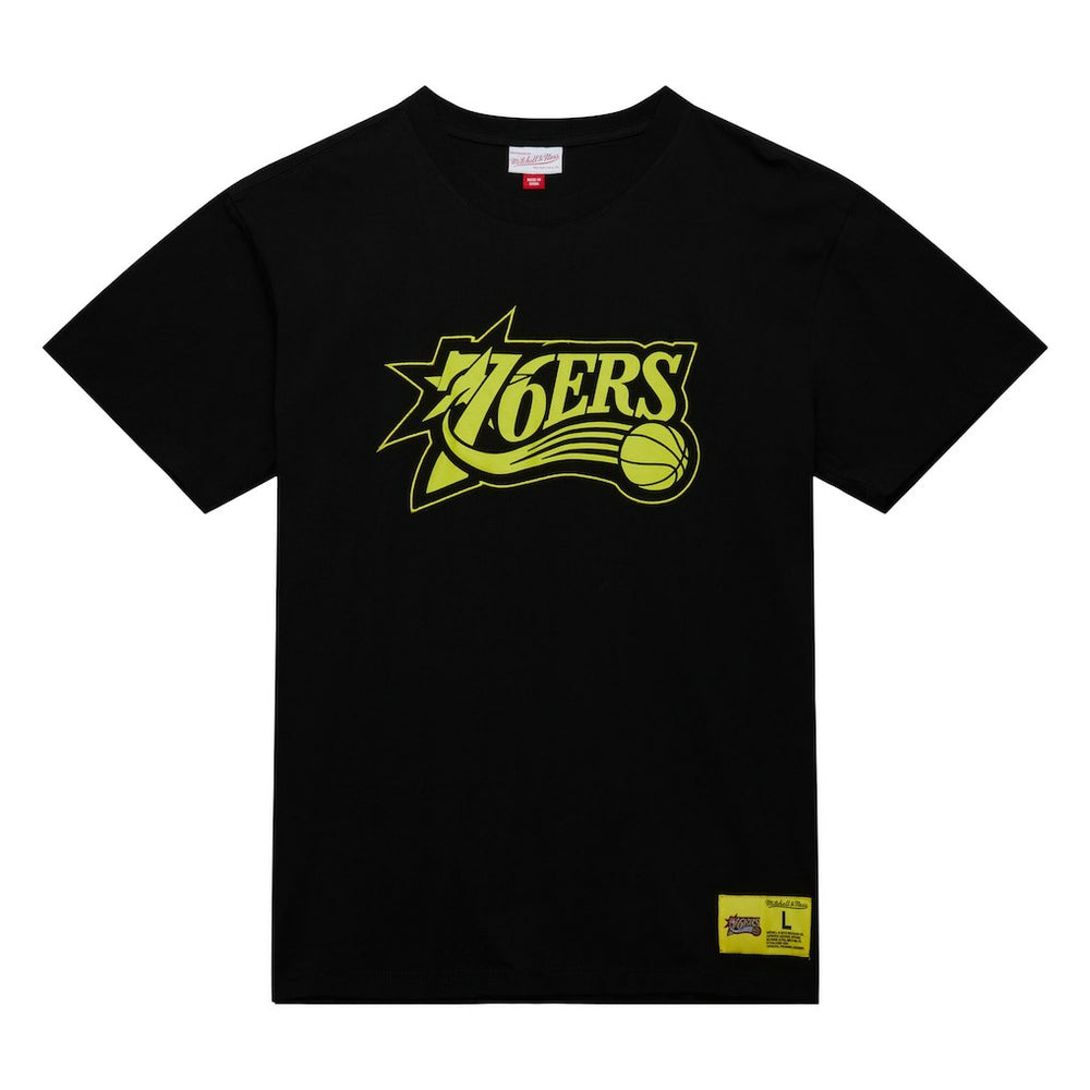 Philadelphia 76ers Hardwood Classics Neon Nights Premium T-Shirt Black | Mitchell & Ness Lifestyle