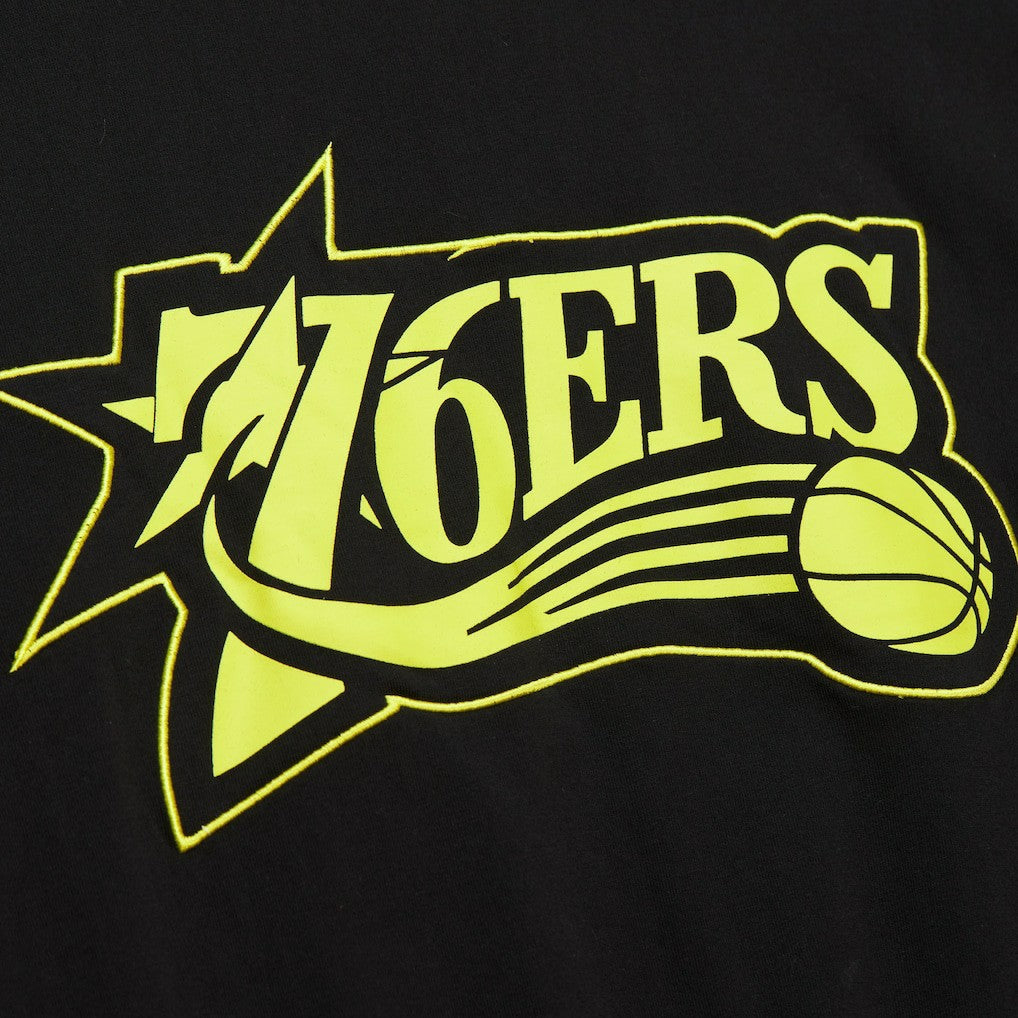 Philadelphia 76ers Hardwood Classics Neon Nights Premium T-Shirt Black | Mitchell & Ness Lifestyle