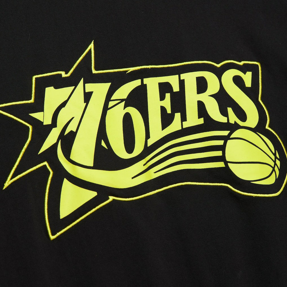 Philadelphia 76ers Hardwood Classics Neon Nights Premium T-Shirt Black | Mitchell & Ness Lifestyle