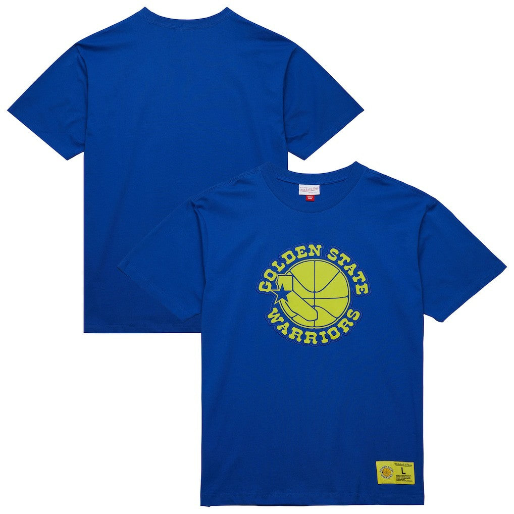 Golden State Warriors Hardwood Classics Neon Nights Premium T-Shirt for sale Royal | Mitchell & Ness discount