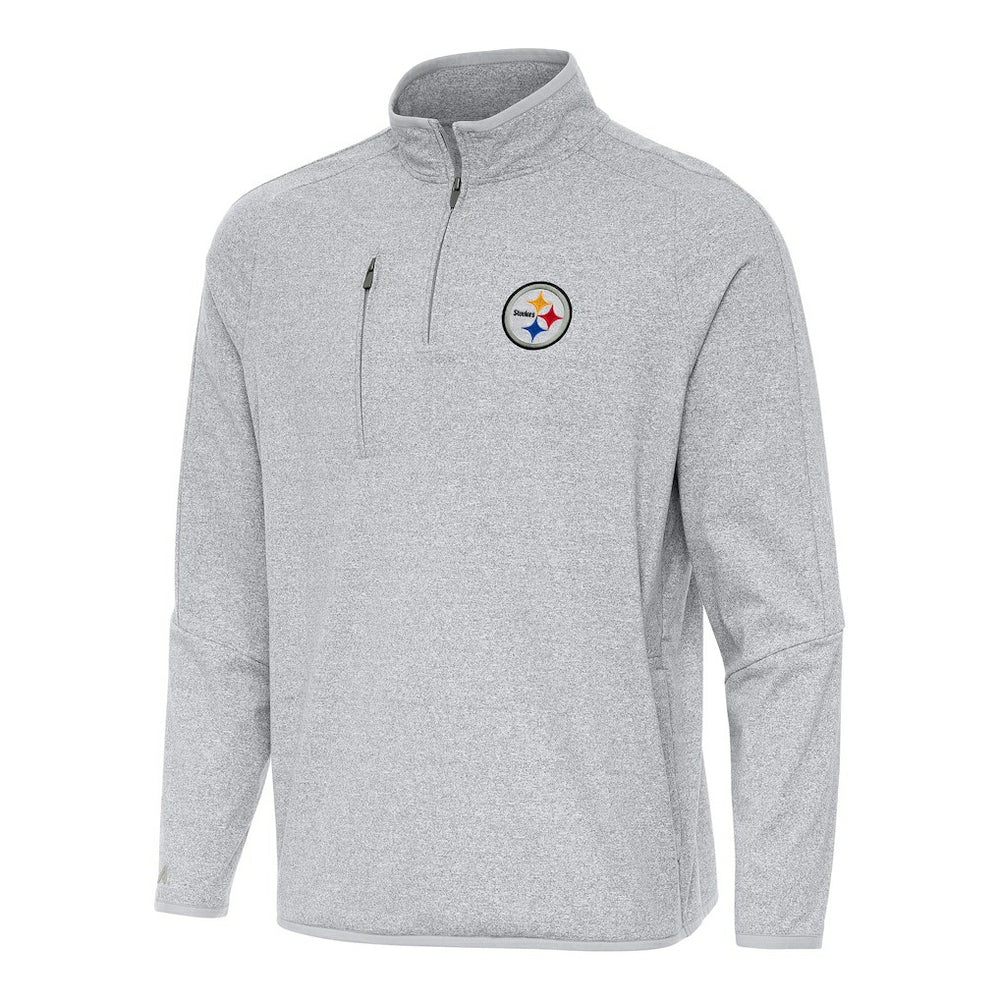 Pittsburgh Steelers Antigua Certain Tri-Blend Quarter-Zip Top Heather Gray
