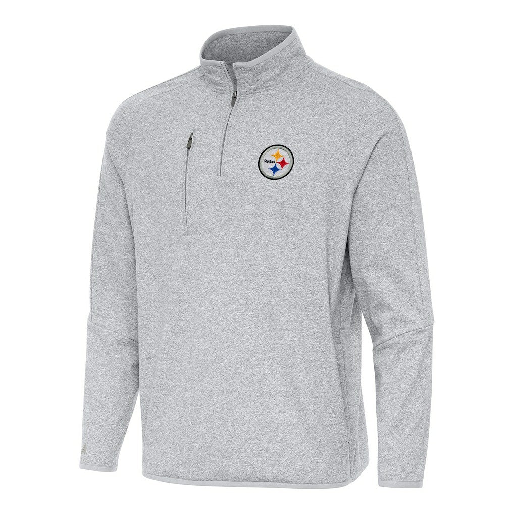 Pittsburgh Steelers Antigua Certain Tri-Blend Quarter-Zip Top Heather Gray