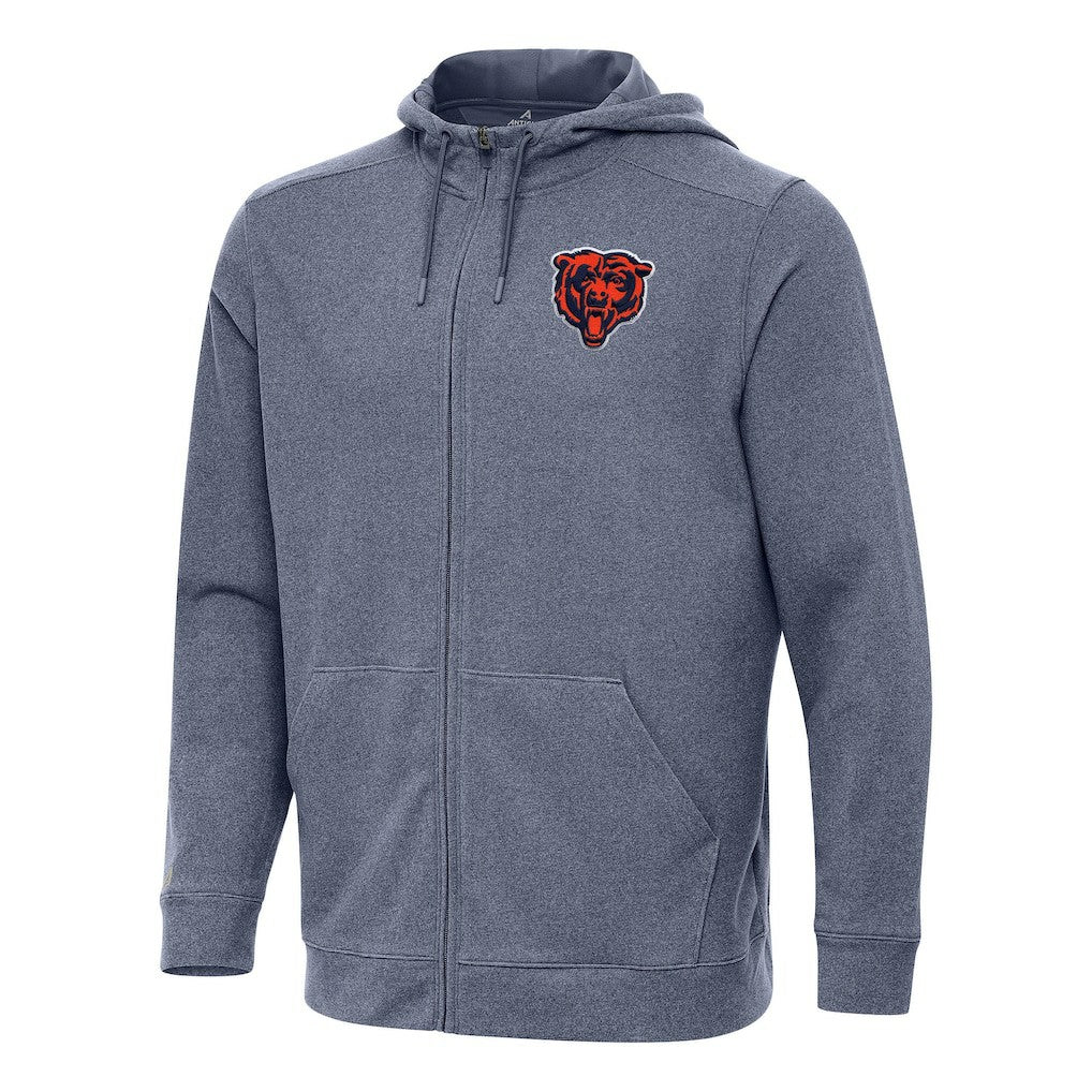 Chicago Bears Antigua Effortless Full-Zip Hoodie Heather Navy