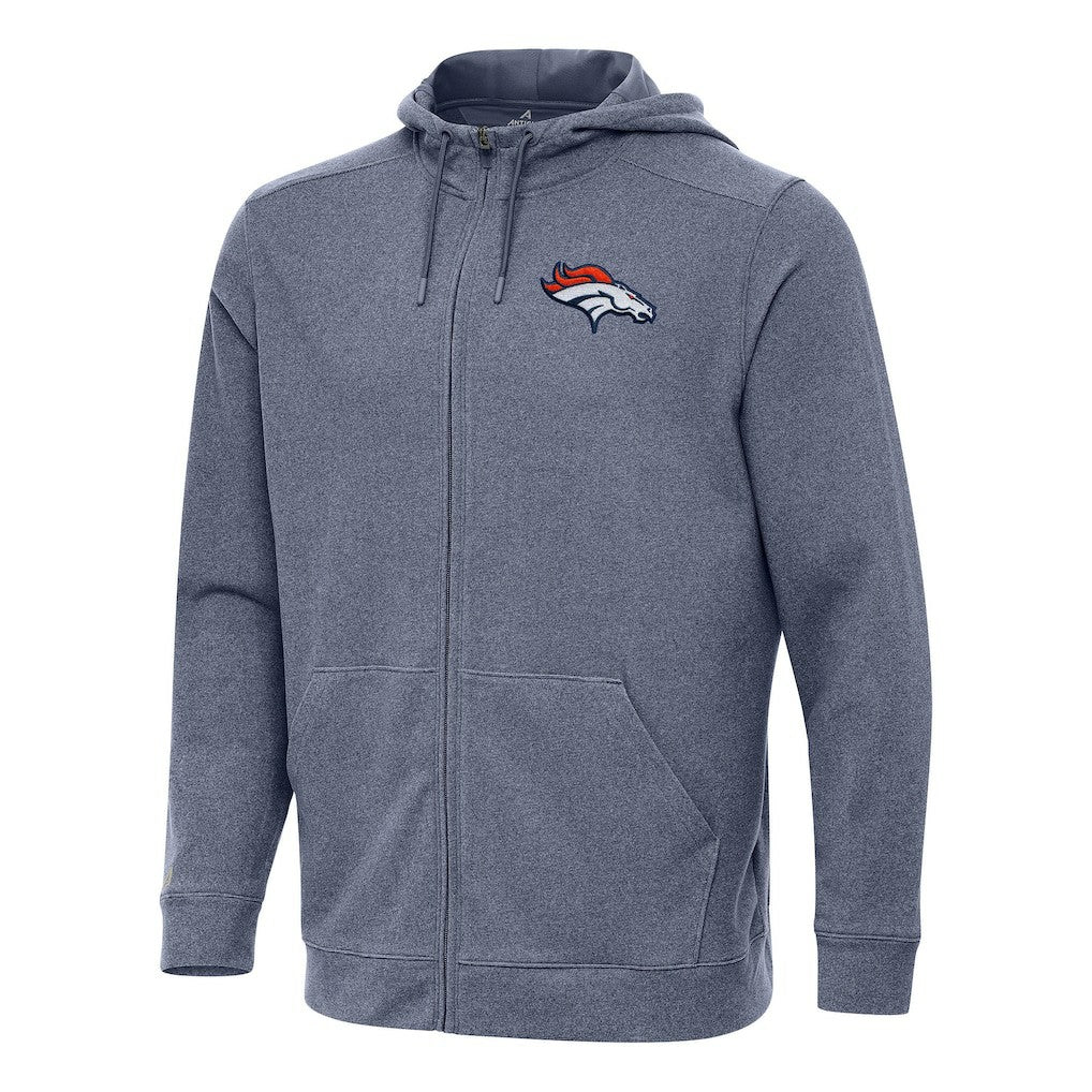 Denver Broncos Antigua Effortless Full-Zip Hoodie Heather Navy