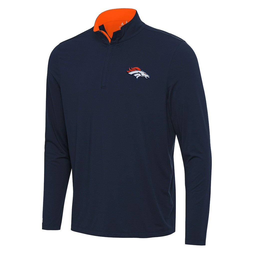 Denver Broncos Antigua Content Quarter-Zip Pullover Top Navy/Orange