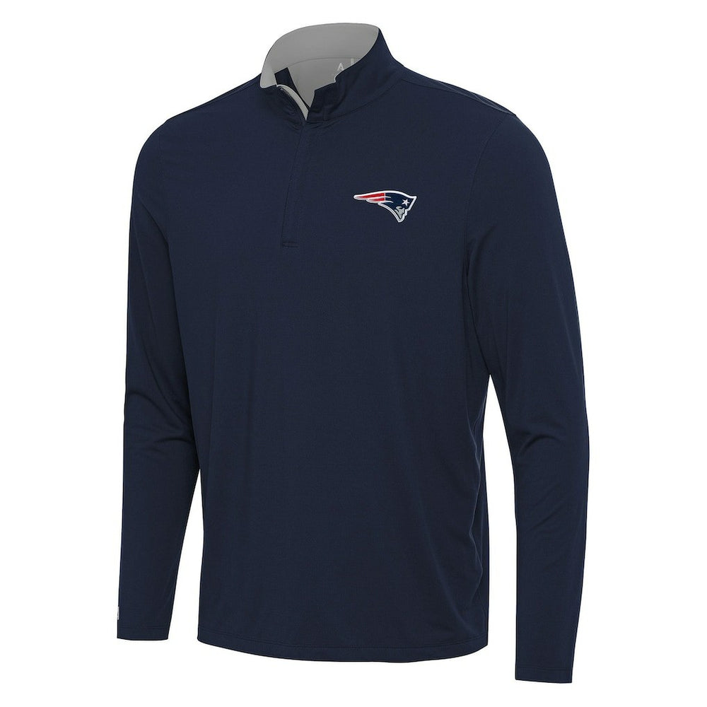 New England Patriots Antigua Content Quarter-Zip Pullover Top Navy/Gray