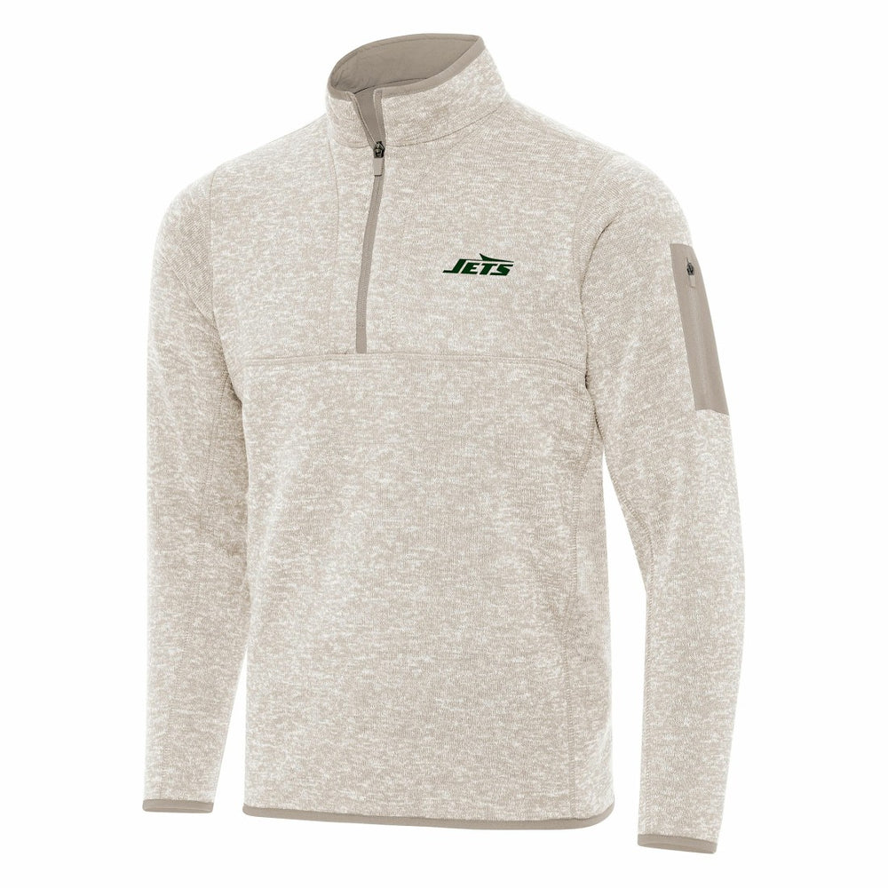 New York Jets Antigua Fortune Quarter-Zip Pullover Jacket Oatmeal