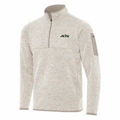 New York Jets Antigua Fortune Quarter-Zip Pullover Jacket Oatmeal