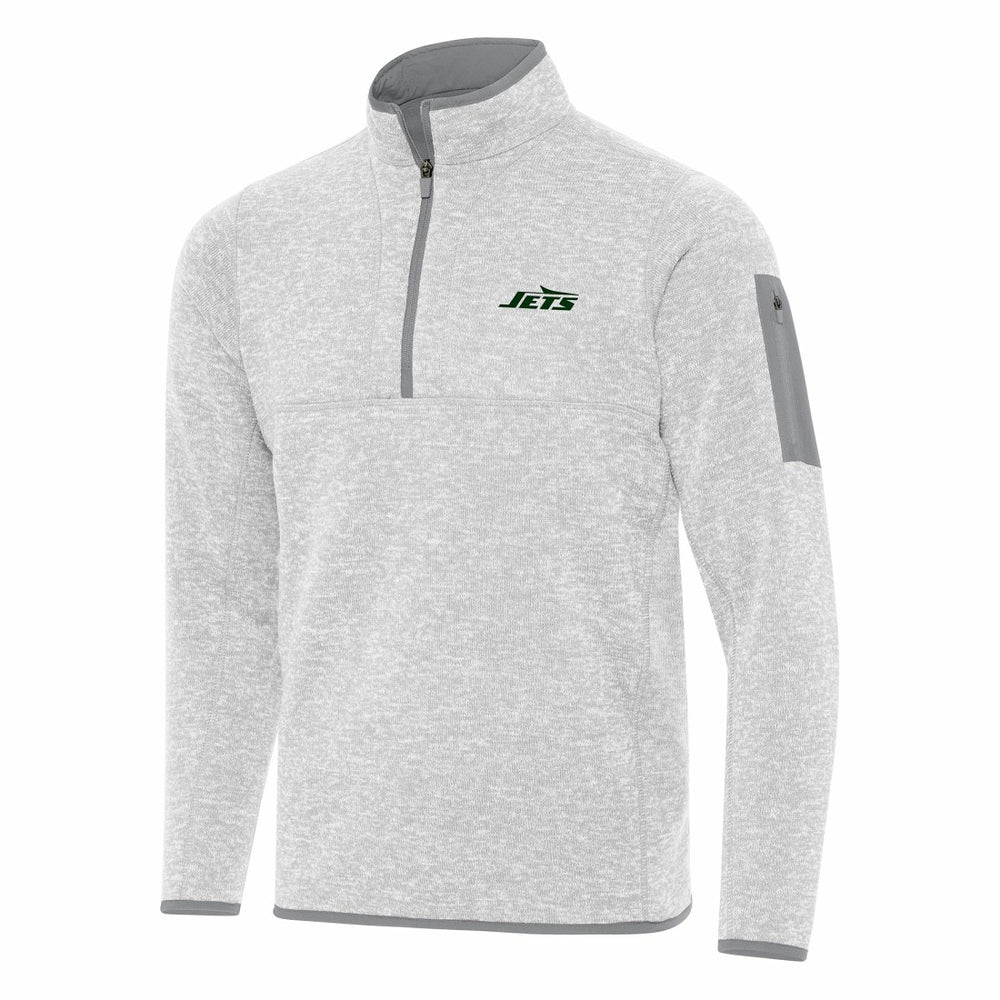 New York Jets Antigua Fortune Quarter-Zip Pullover Jacket Heather Gray