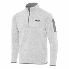 New York Jets Antigua Fortune Quarter-Zip Pullover Jacket Heather Gray