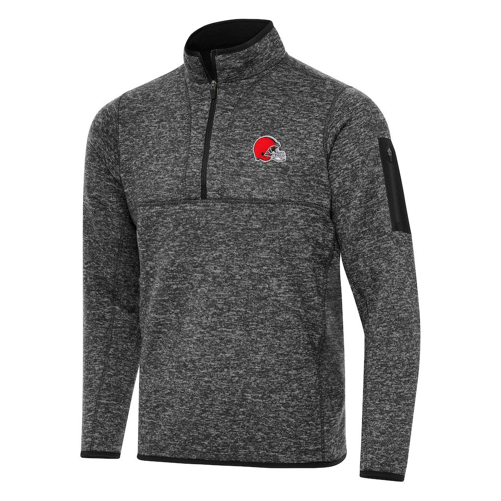 Cleveland Browns Antigua Fortune Quarter-Zip Pullover Jacket Heather Black