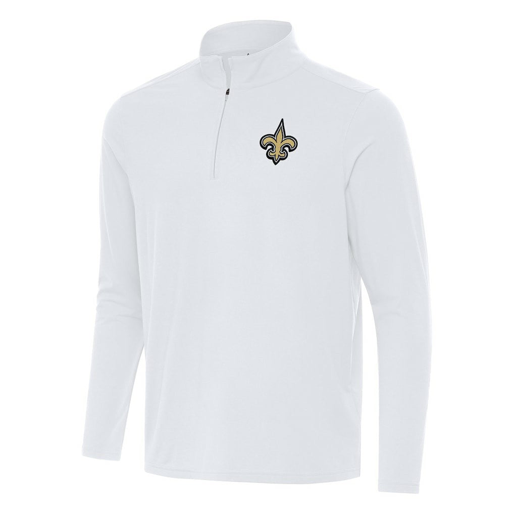 New Orleans Saints Antigua Intent Quarter-Zip Pullover Top White