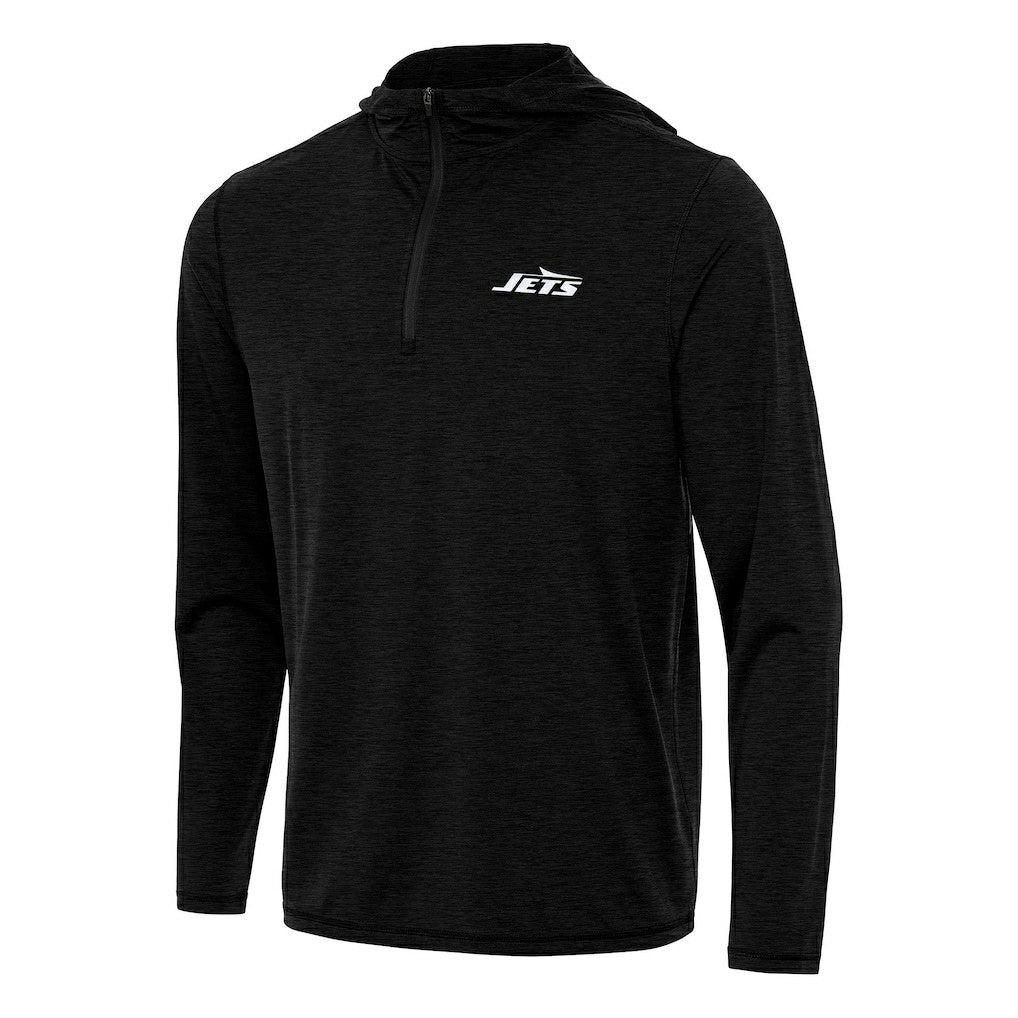 New York Jets Antigua Tidy Quarter-Zip Pullover Hoodie Heather Black