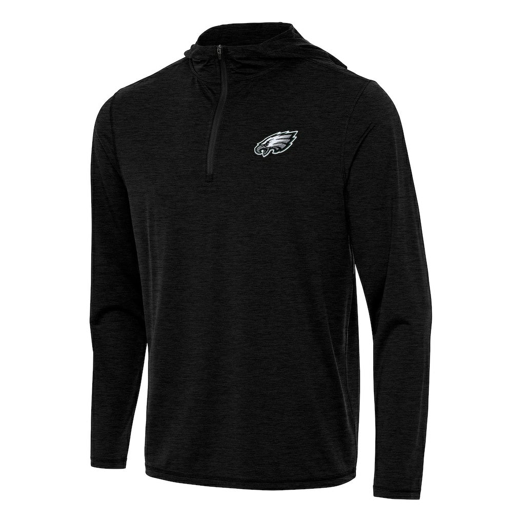 Philadelphia Eagles Antigua Tidy Quarter-Zip Pullover Hoodie Heather Black