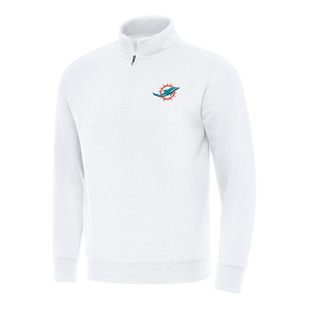 Miami Dolphins Antigua Victory Quarter-Zip Pullover Top White