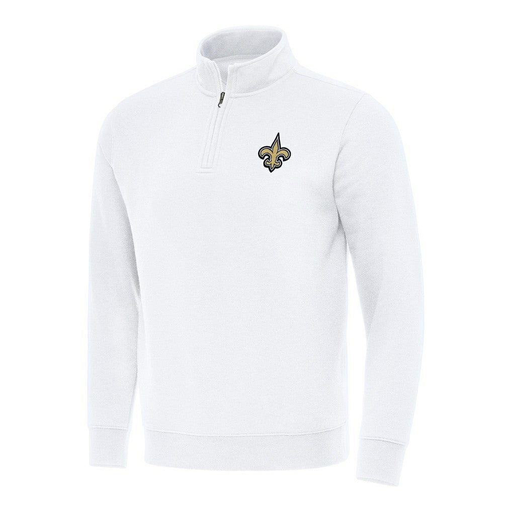 New Orleans Saints Antigua Victory Quarter-Zip Pullover Top White