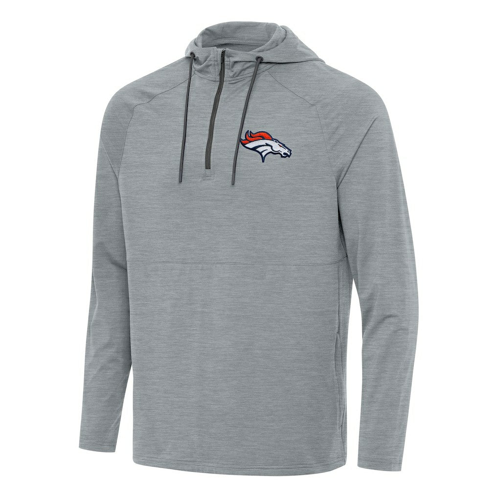 Denver Broncos Antigua Spikes Quarter-Zip Pullover Hoodie Heather Gray