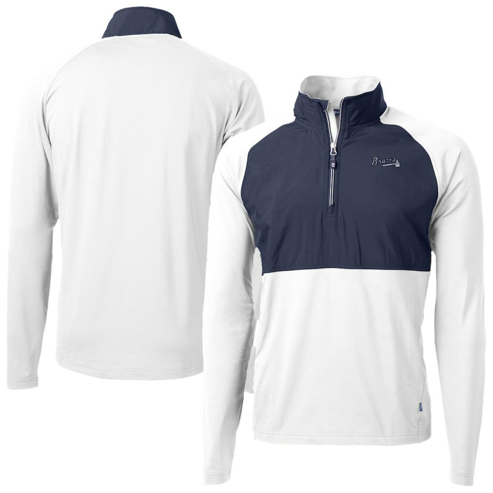 Atlanta Braves Cutter & Buck Adapt Eco Hybrid Raglan DryTec Quarter-Zip Jacket - White - MLB Sale