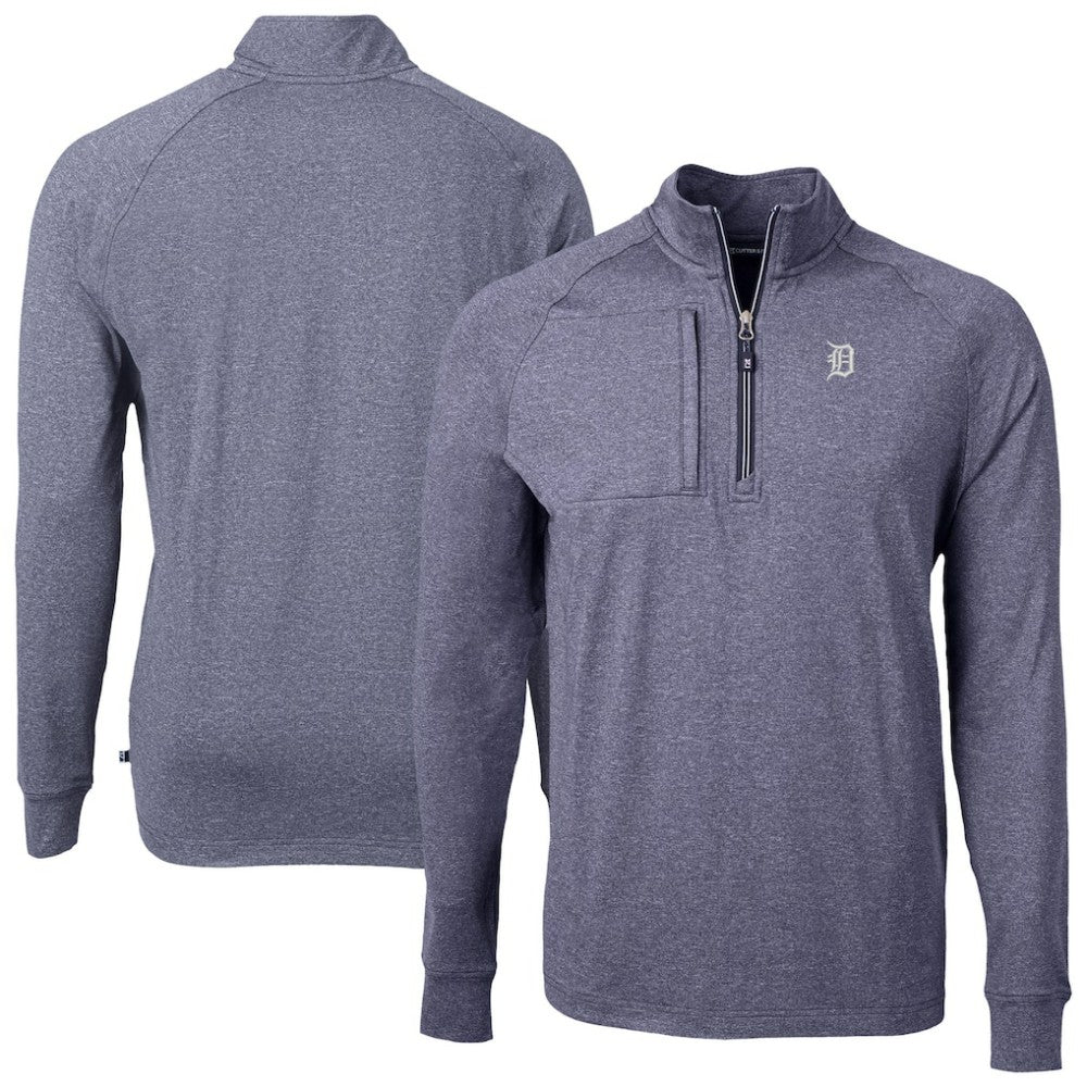 Detroit Tigers Cutter & Buck Adapt Eco Raglan Quarter-Zip Jacket - Heather Navy - MLB Discount