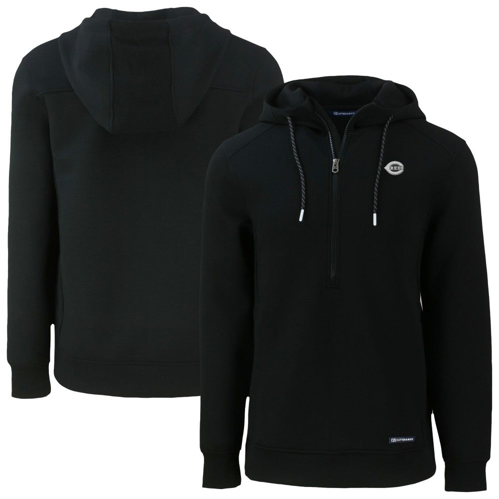 Cincinnati Reds Cutter & Buck Roam Eco Recycled Half-Zip Pullover Hoodie - Black - MLB Lifestyle