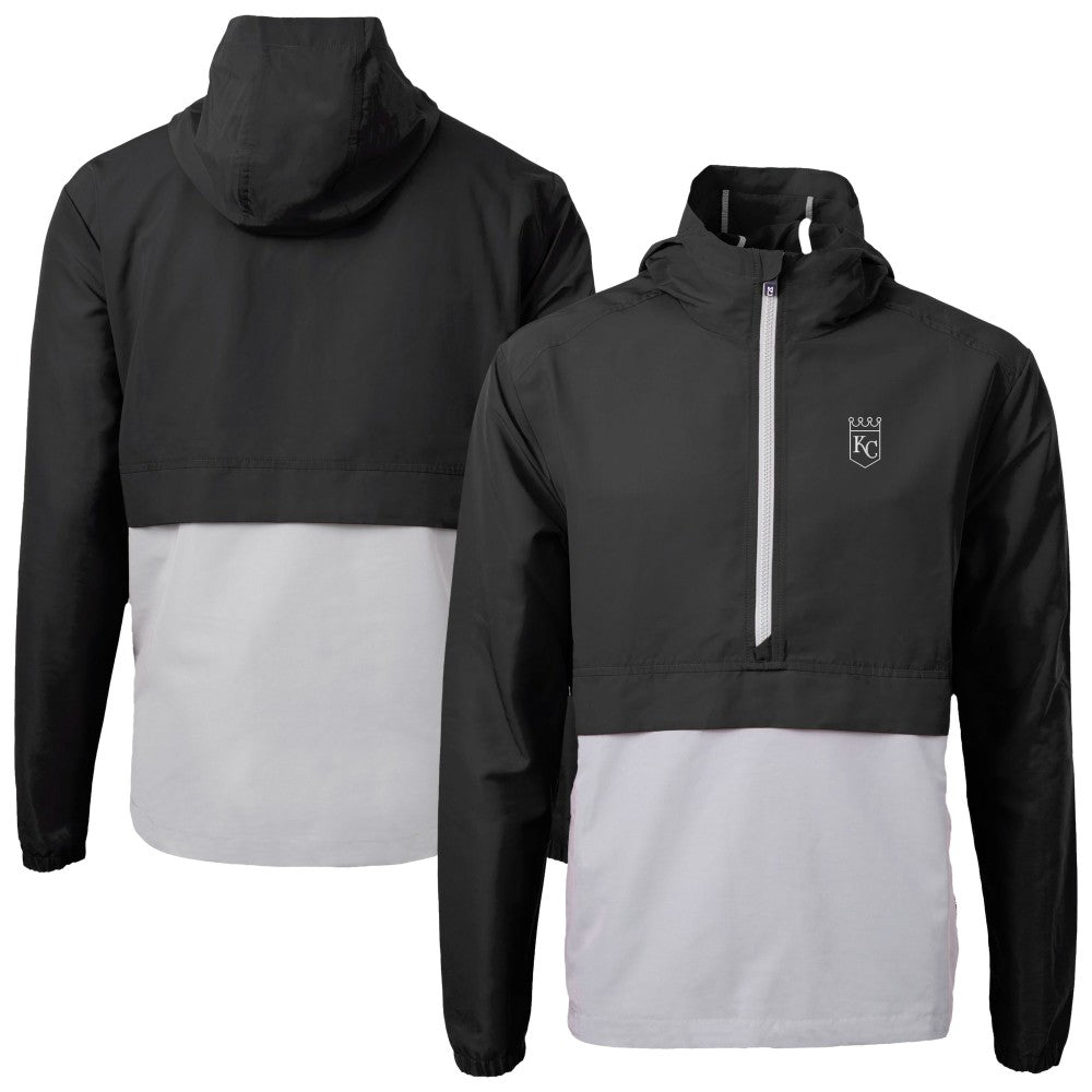 Kansas City Royals Cutter & Buck Charter Eco Recycled Anorak Half-Zip Hoodie Jacket - Black/Gray - MLB Online