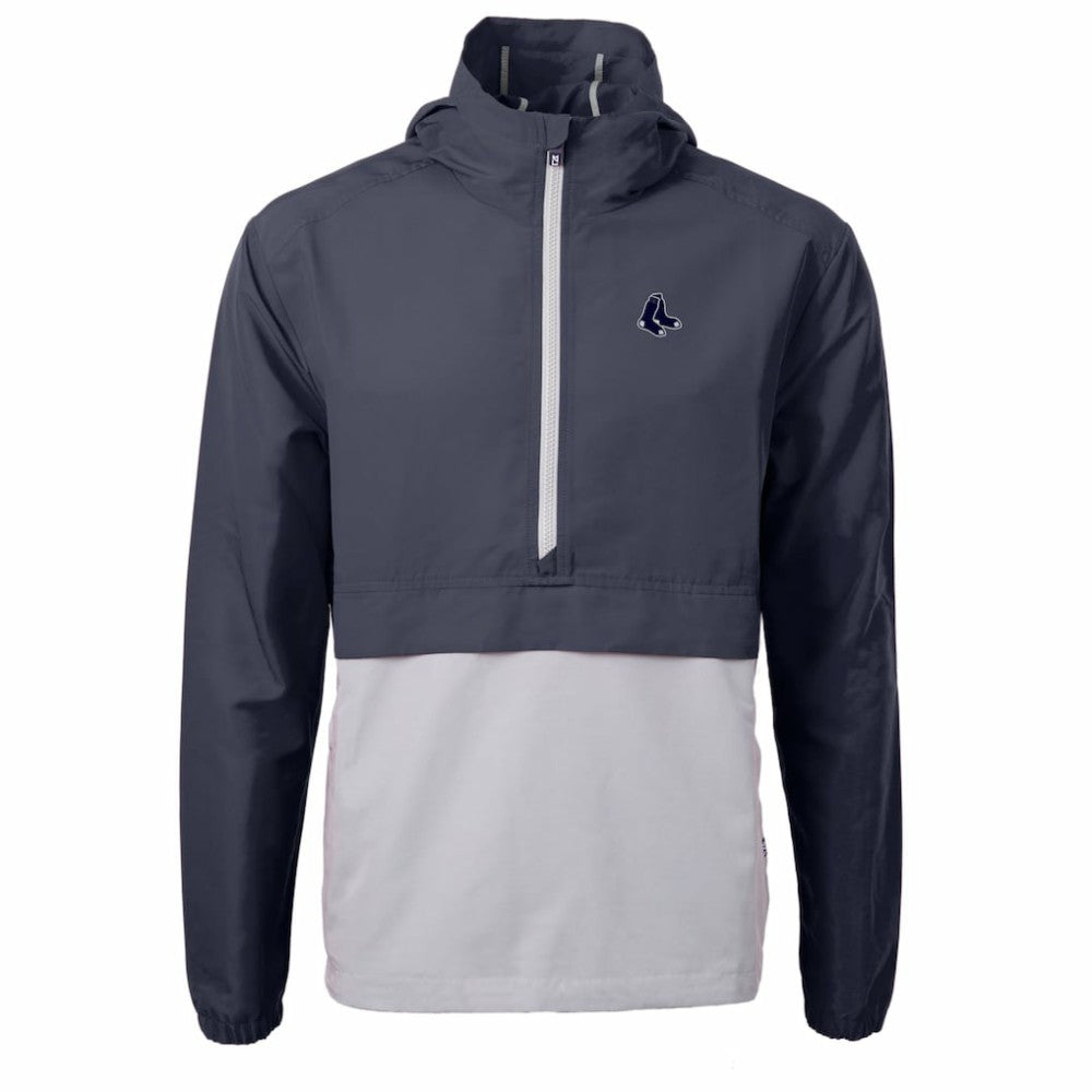 Boston Red Sox Cutter & Buck Charter Eco Recycled Anorak Half-Zip Hoodie Jacket - Navy/Gray - MLB Lifestyle