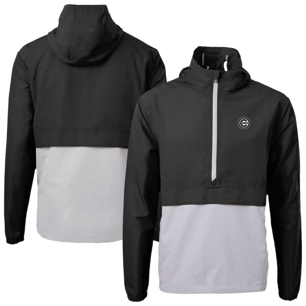 Chicago Cubs Cutter & Buck Charter Eco Recycled Anorak Half-Zip Hoodie Jacket - Black/Gray - MLB Lifestyle